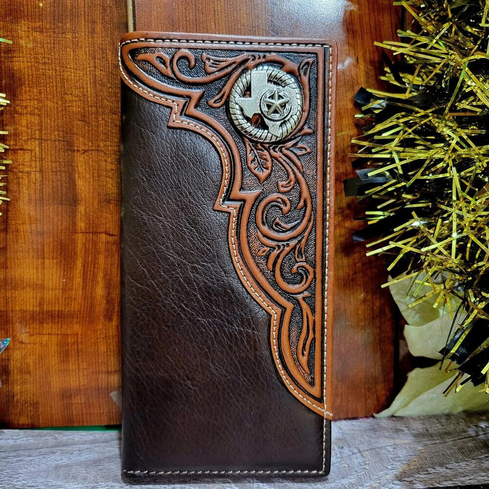 Texas concho Men's Wallet Genuine leather cowboy rodeo Western tooled floral